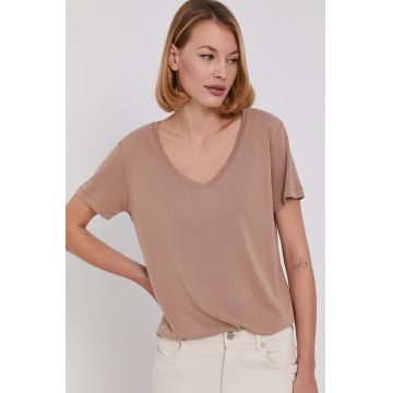 Answear Lab Tricou femei, culoarea bej