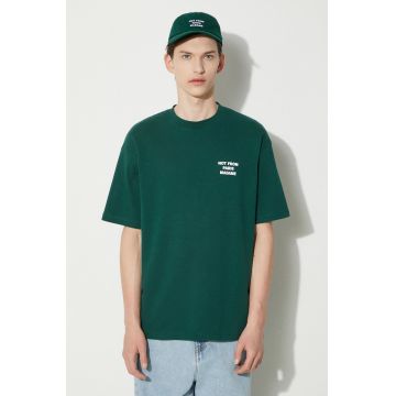 Drôle de Monsieur tricou din bumbac Le T-Shirt Slogan barbati, culoarea verde, cu imprimeu, PERM-TS203-CO002-DGN