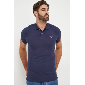 Gant polo de bumbac culoarea albastru marin, neted