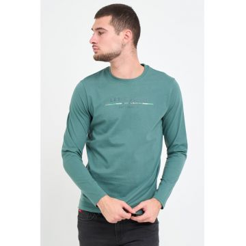 Tricou barbat cu maneca lunga cu imprimeu logo - Verde -