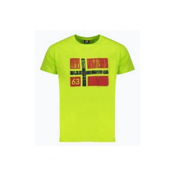 Tricou barbati cu decolteu la baza gatului si imprimeu cu logo - Verde -