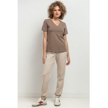 Tricou cu decolteu in V T394 maro taupe