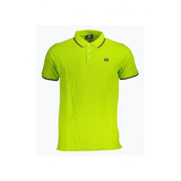 Tricou polo barbati cu logo si detalii contraste - din bumbac - Galben neon