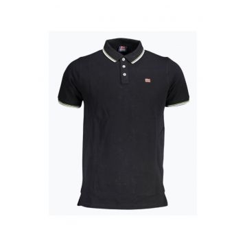 Tricou polo barbati cu logo si detalii contraste - din bumbac - Negru