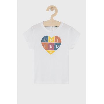 United Colors of Benetton Tricou de bumbac pentru copii culoarea alb