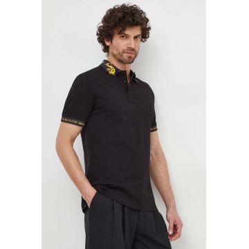 Versace Jeans Couture polo de bumbac culoarea negru, cu imprimeu