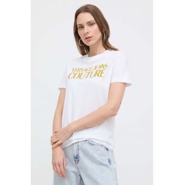 Versace Jeans Couture tricou din bumbac femei, culoarea alb