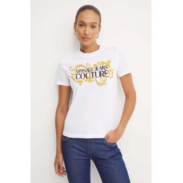 Versace Jeans Couture tricou din bumbac femei, culoarea alb, 77HAHE05 CJ00E