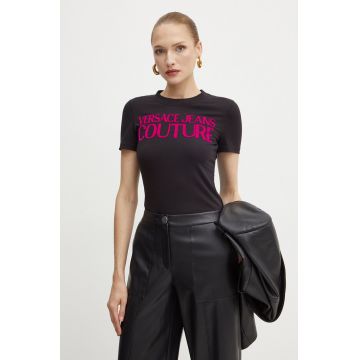 Versace Jeans Couture tricou femei, culoarea negru, 77HAHL01 CJ02L