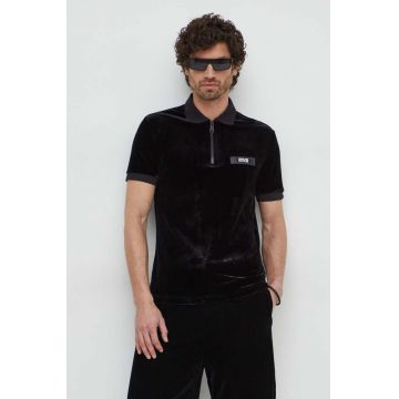 Versace Jeans Couture tricou polo barbati, culoarea negru, neted