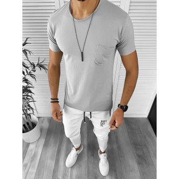 Tricou barbati gri deschis slim fit 12996 X4