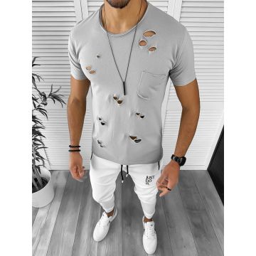 Tricou barbati gri slim fit 12995