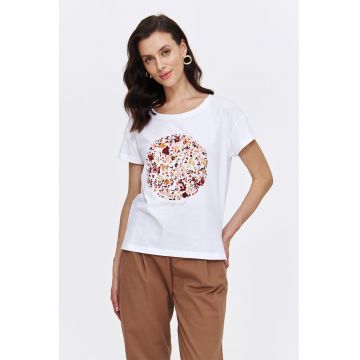 Tricou cu decolteu la baza gatului si imprimeu floral