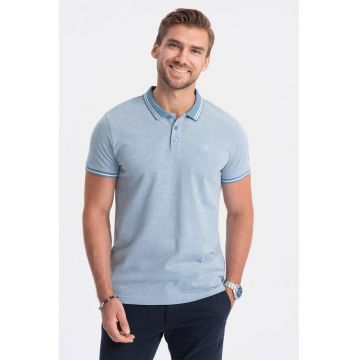 Tricou polo S1618 - Barbati - Bumbac - Cu elemente contrastante - Albastru melange - M