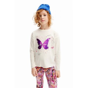 Desigual longsleeve din bumbac pentru copii culoarea alb, 24WGTK11