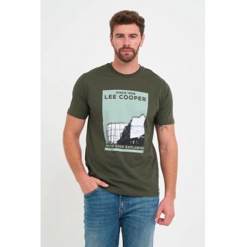 Tricou barbat cu imprimeu logo - Verde -