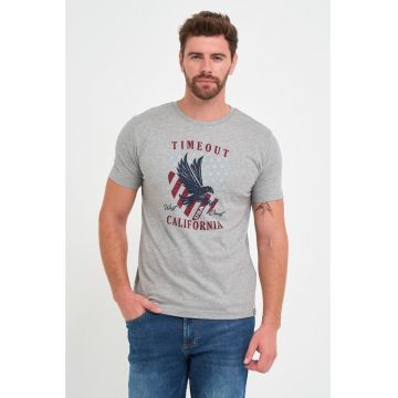 Tricou barbat cu imprimeu si detalii logo - Gri -