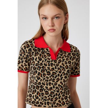 Tricou crop polo cu animal print