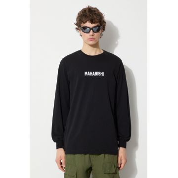 Maharishi longsleeve din bumbac Woodblock Dragon culoarea negru, cu imprimeu, 1277.BLACK