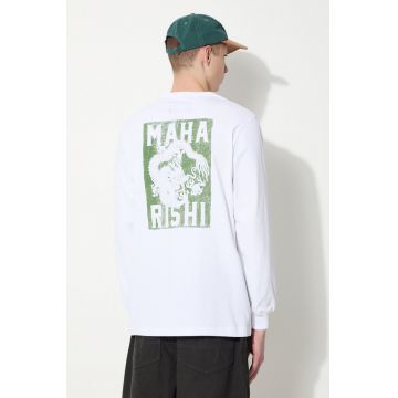 Maharishi longsleeve din bumbac Woodblock Dragon L/S culoarea alb, cu imprimeu, 1277.WHITE