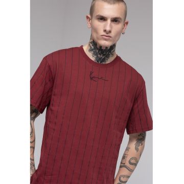 Tricou de bumbac cu model in dungi si logo brodat