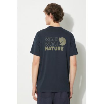 Fjallraven tricou Walk With Nature T-shirt M barbati, culoarea albastru marin, modelator, F12600216.555