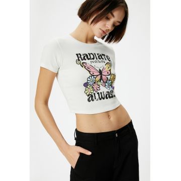 Tricou crop cu imprimeu