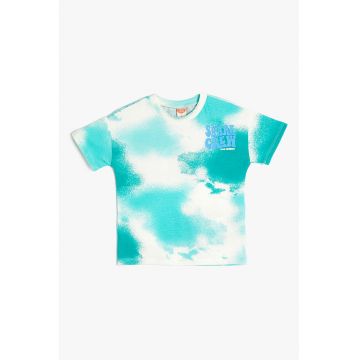 Tricou cu decolteu la baza gatului si model tie-dye