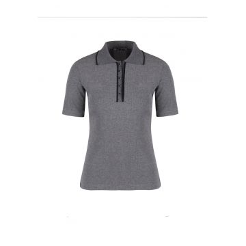 Tricou polo cu tesaturi contrastante - Gri