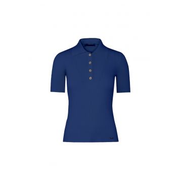 Tricou polo din amestec de lana - Albastru