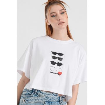 Tricou supradimensionat crop cu imprimeu