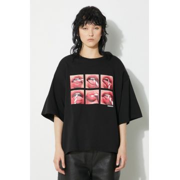 Fiorucci tricou din bumbac Mouth Print Padded T-Shirt femei, culoarea negru, M01FPTSH105CJ01BK01