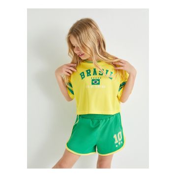 Tricou crop cu imprimeu Brasil