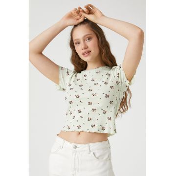 Tricou crop cu imprimeu floral