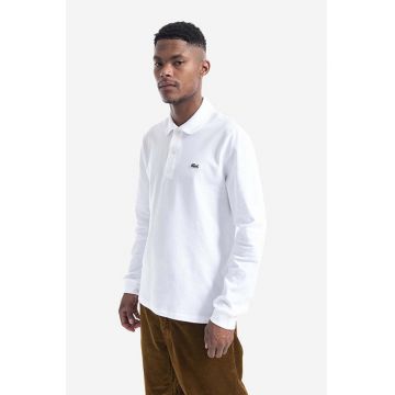 Lacoste longsleeve din bumbac L1312 001 culoarea alb, uni L1312.001-001