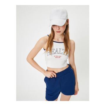 Tricou crop cu imprimeu text