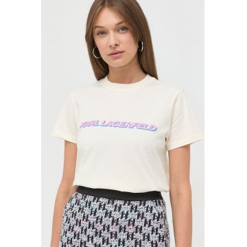 Karl Lagerfeld tricou din bumbac culoarea bej