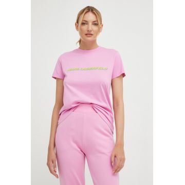 Karl Lagerfeld tricou din bumbac culoarea roz