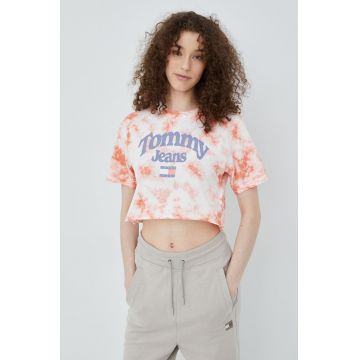 Tommy Jeans tricou din bumbac culoarea roz