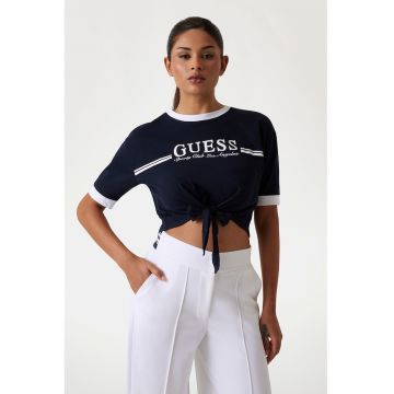 Tricou crop cu imprimeu logo