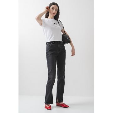 Tricou crop slim fit cu logo