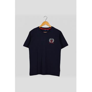 Tricou cu logo brodat - Bleumarin inchis/Alb/Rosu - 170 CM