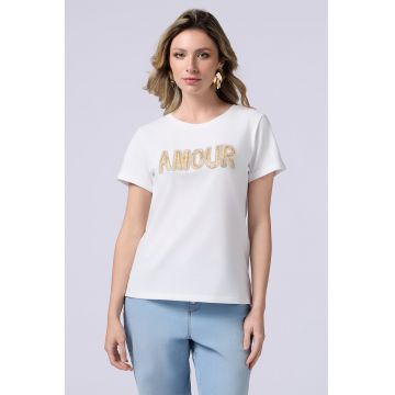 Tricou din bumbac cu aplicatii din margele