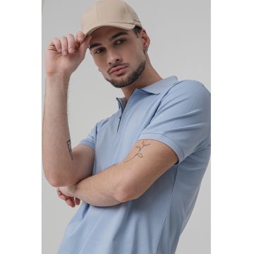 Tricou polo de bumbac organic cu fermoar scurt