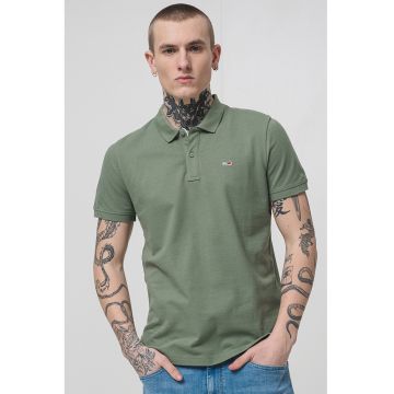 Tricou polo slim fit din material pique