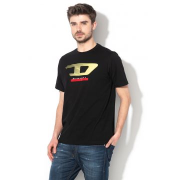 Tricou cu decolteu la baza gatului si imprimeu logo T-Just