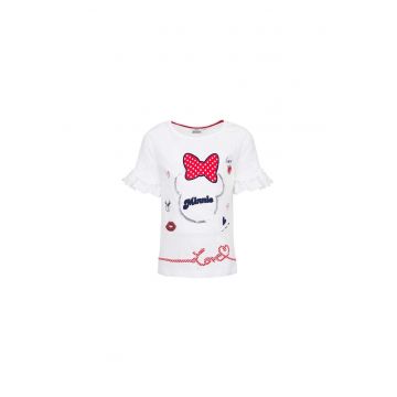 Tricou fetite - Minnie - cu paiete argintiu&rosu - Love - alb