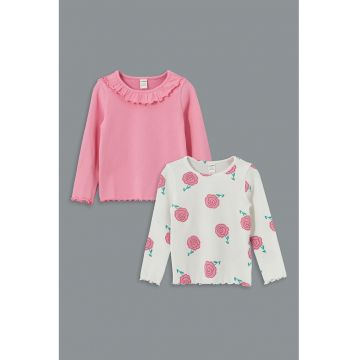 Set de bluze cu model uni si imprimeu floral - 2 Piese