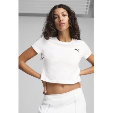 Tricou crop din amestec de bumbac cu logo