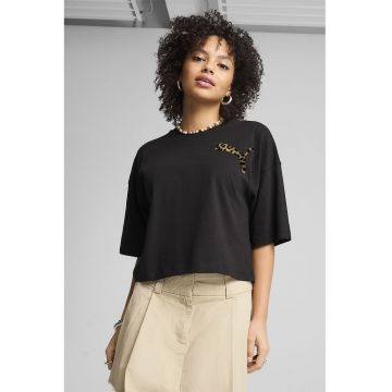 Tricou supradimensionat cu croiala crop Leo Luxe